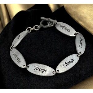 Vintage Bracelet Pewter Toned "God Serenity Accept Change Courage Wisdom" 2S